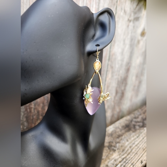 Alexis Bittar Jewelry - Alexis Bittar Gold and Purple Earrings with Dainty Flower And Bee Charm